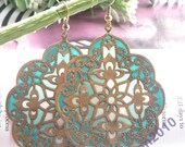 Pretty retro copper big flower with cross pattern earrings pendant vintage style