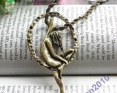 Pretty retro copper lorn girl in big ring necklace pendant vintage style