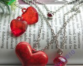 Pretty 3s red heart pendant necklace with earrings set jewelry vintage style SALE