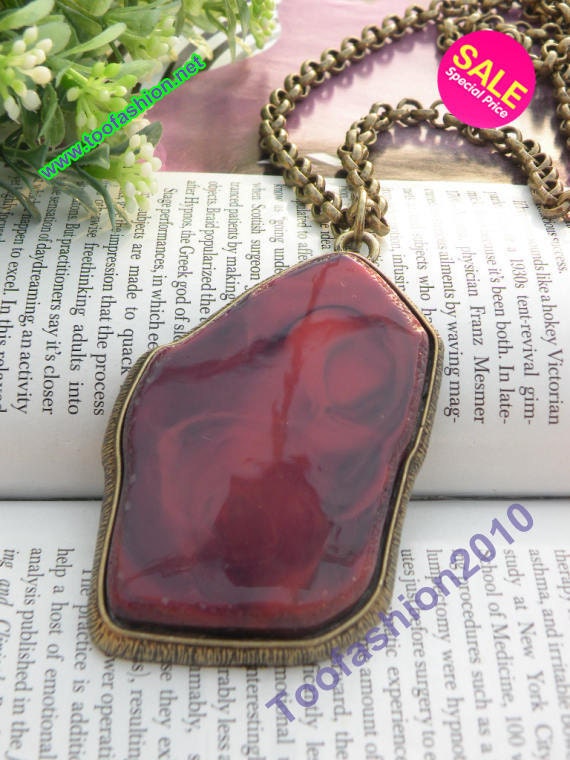 Natural retro copper Irregular shape with real stone necklace pendant jewelry vintage style Big stone