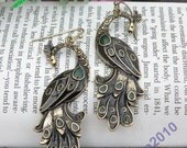 Pretty retro copper green feathers peacock earrings vintage style