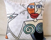 Picasso Decorative Art throw White Pillow Cover - 18x18 inch