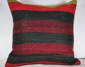 Antique Turkish Kilim Pillow Cover - Hand Embroidered - 18x18 inch