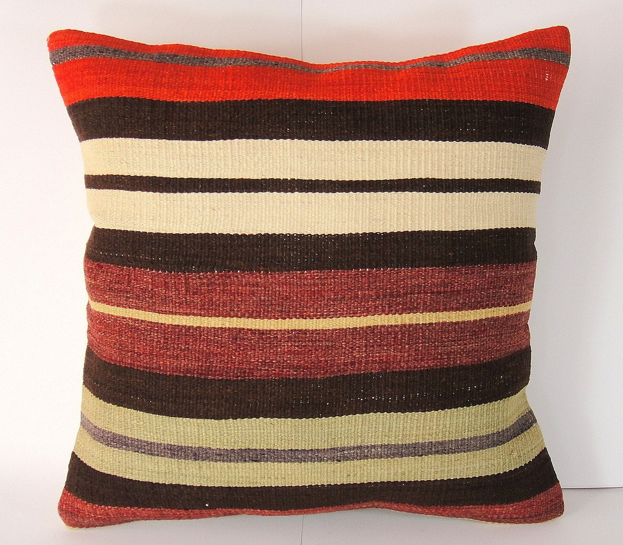 Antique Turkish Kilim Pillow Cover - Hand Embroidered - 16x16 inch