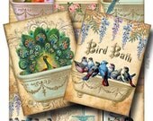 BIRD BATH Digital Collage Sheet Instant Download for Paper Crafts Cards Tags Art Project Original Whimsical Altered Art by GalleryCat CS150