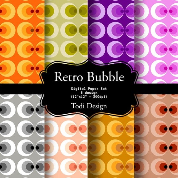 Retro Bubble Digital Paper Set Il_570xn