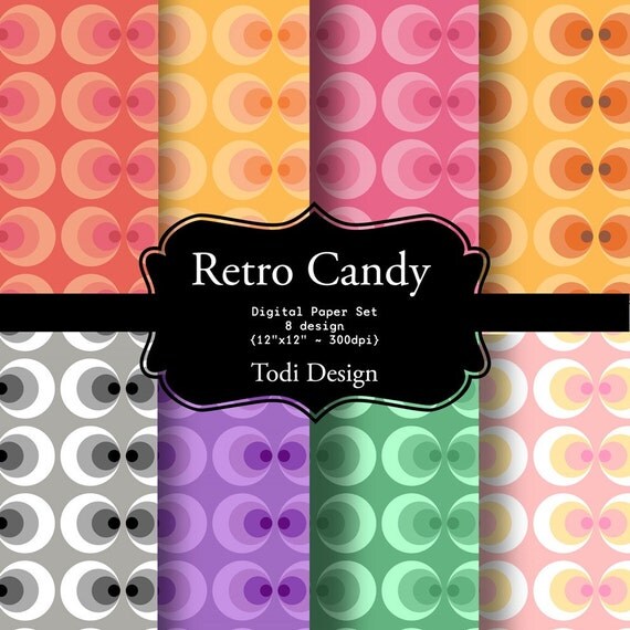 Retro Candy - I N S T A N T • D O W N L O A D Digital Paper Set Il_570xn