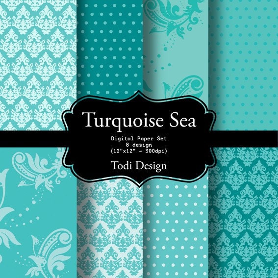Turquoise Sea- I N S T A N T • D O W N L O A D Digital Paper Set Il_570xn