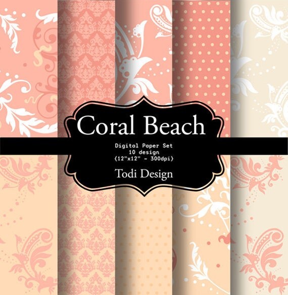 Coral Beach- Digital Paper Set Il_570xn