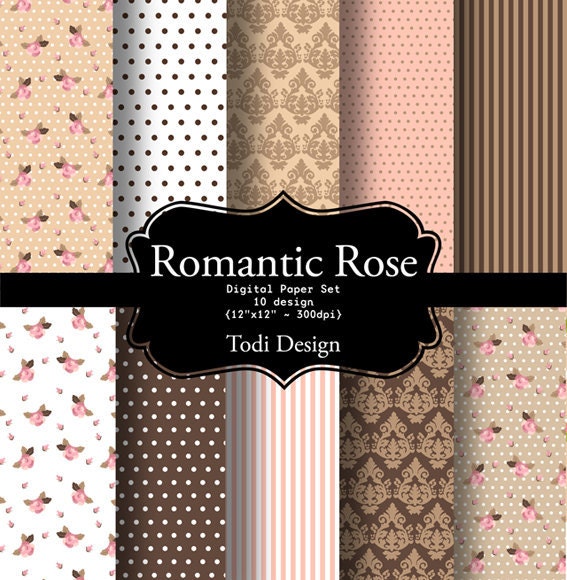 Romantic Rose I N S T A N T • D O W N L O A D Digital Paper Set Il_570xn