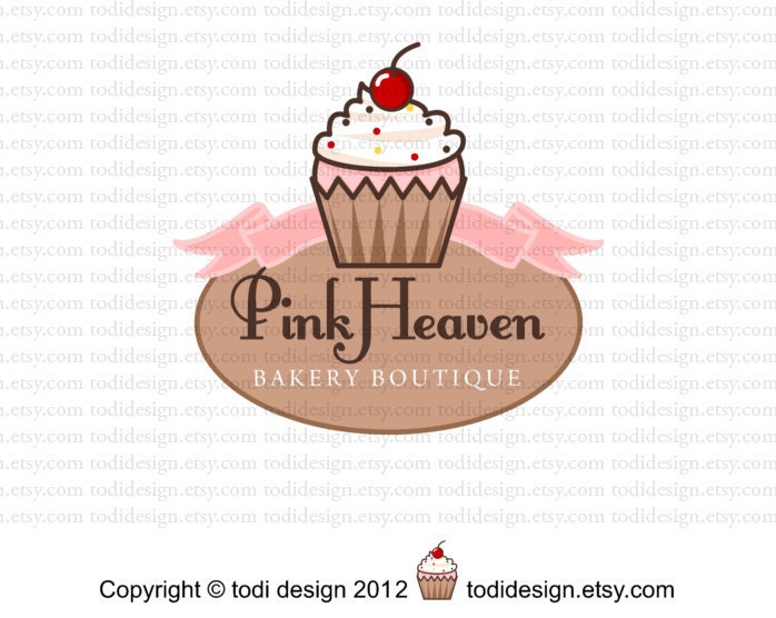 Illustrated Premade Logo design - Pink Heaven Bakery Cupcake Boutique Il_570xn