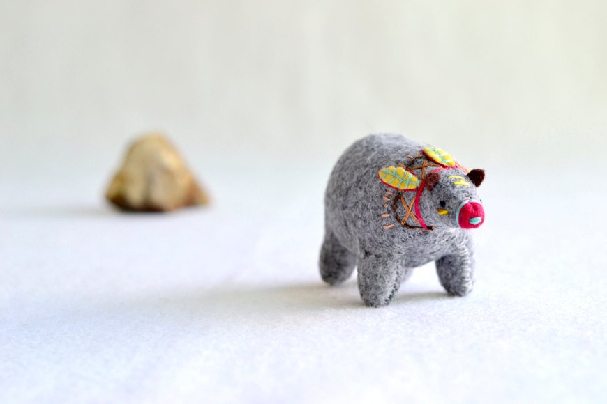 yellow feather spirit bear - soft sculpture animal - plush bear
