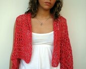 Red Shrug Bolero Hand Crocheted  Mixed  Cotton Woman Shoulder Wrap Shrug  NEW