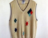 Izod Lacoste Linen Cotton Vintage Sweater Argyle Vest Large