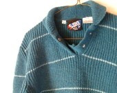 Wool Ski White Stag Teal Vintage Striped Sweater Womens Medium Small