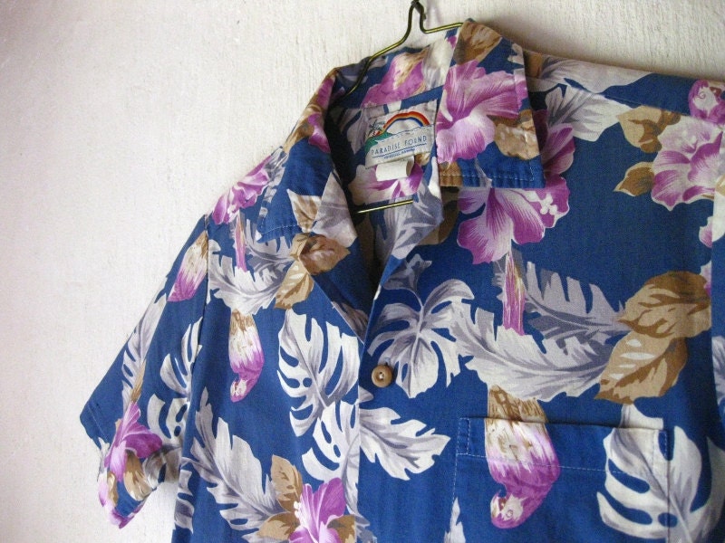 Aloha Hawaiian Cotton Shirt Wooden Buttons Size Medium Made in the USA