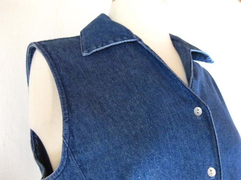 Orvis Denim Sleeveless Vintage Button Down Shirt Womens Small