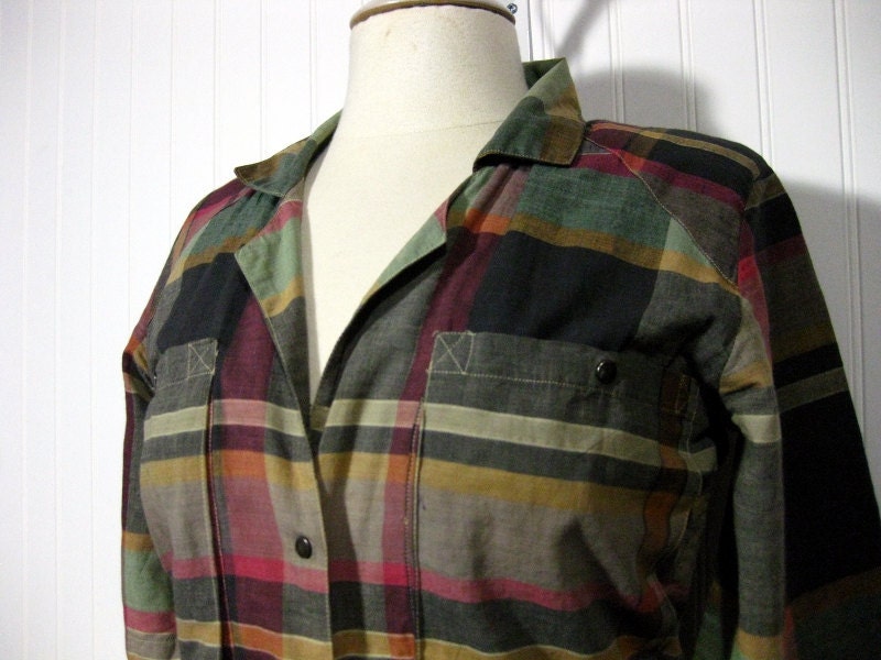 Plaid Vintage Jumpsuit Short Sleeves Womens Small