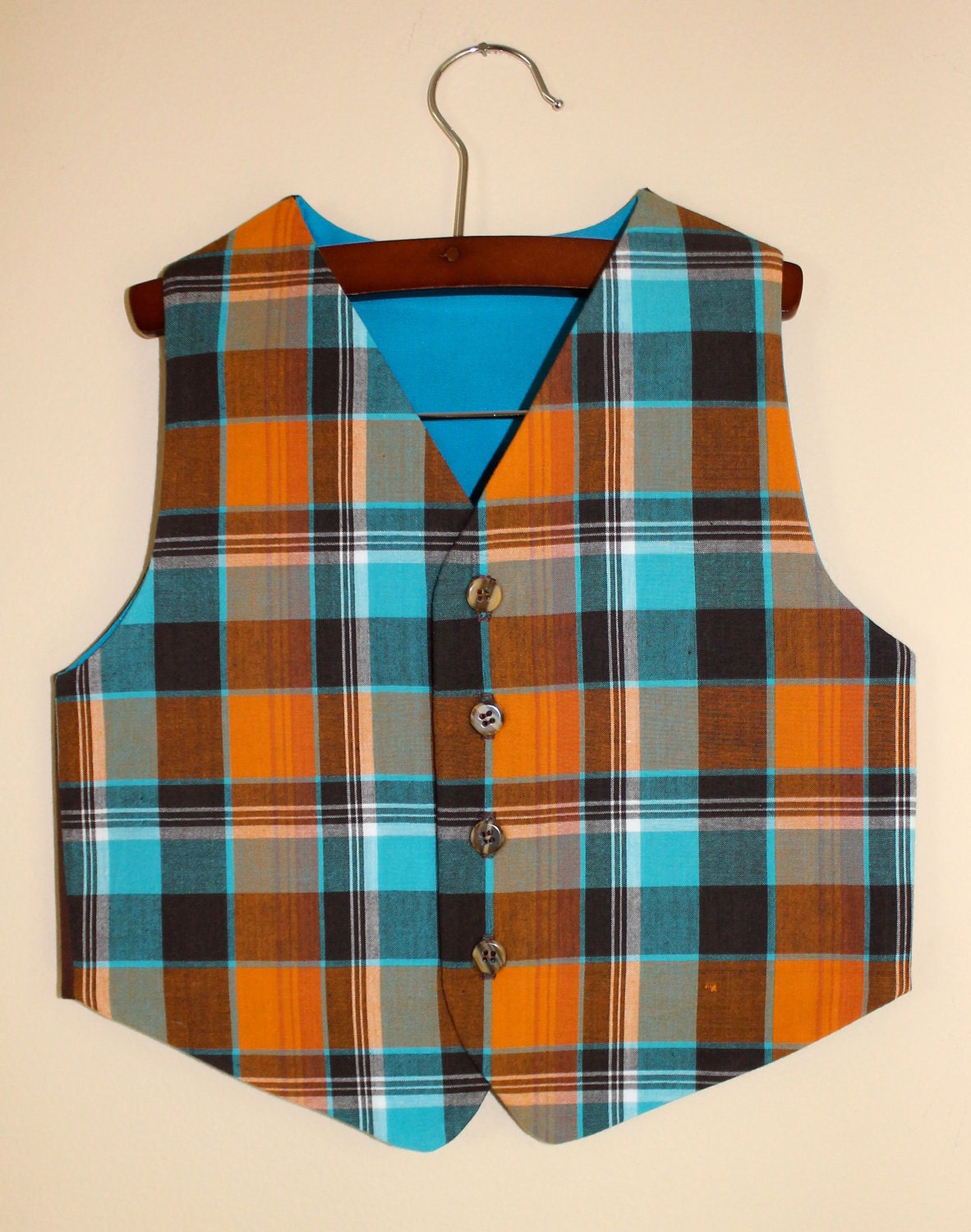 Madras plaid button vest Size 3T for boys - One of a kind