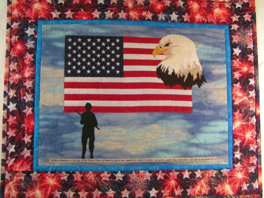 Eagle,flag,soldier,pledge of allegiance quilted wall hanging