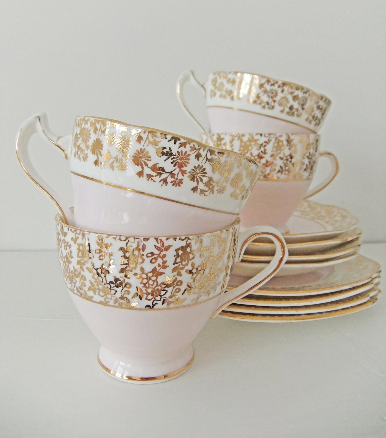 Vintage China Tea Set in Pastel Pink - Royal Crown, Trentham Bone China