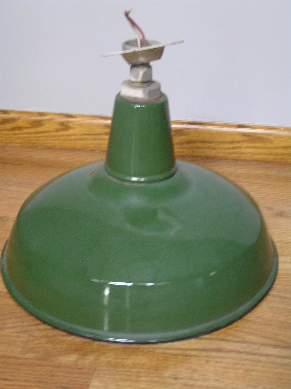 Vintage Green and White Metal Barn Light Pendant