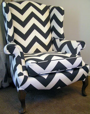 RESERVED FOR KISHANNA - Charcoal Gray and White Chevron Patterned Wingback Chair & Custom Pillow