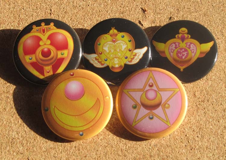 Sailor moon transformation brooch pin back buttons Set of 5