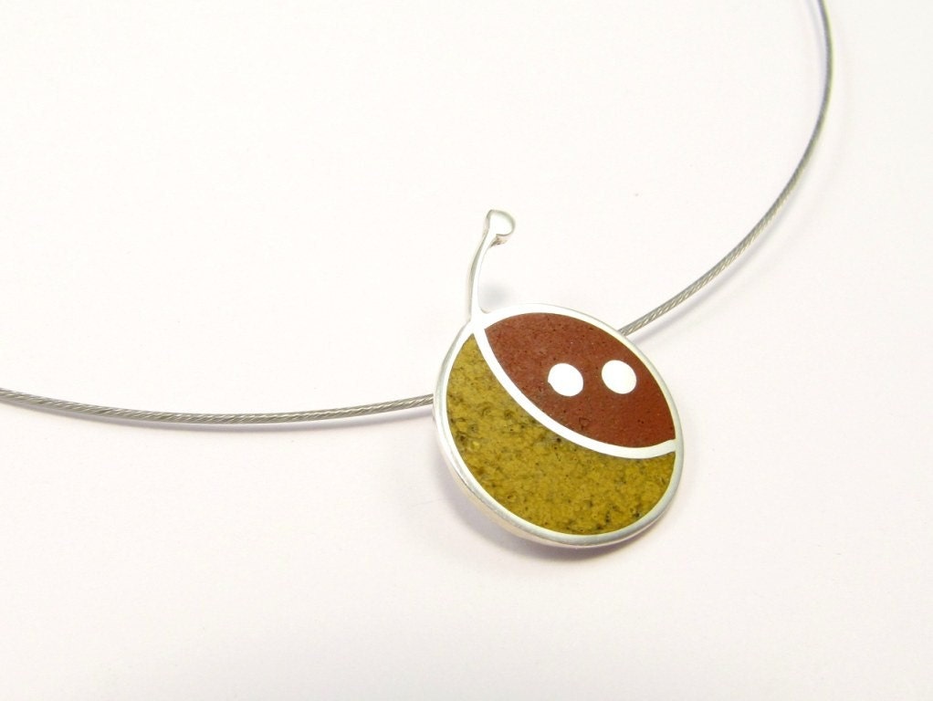 Sterling Silver Pendant - Geometric Cherry - Maroon and Mustard