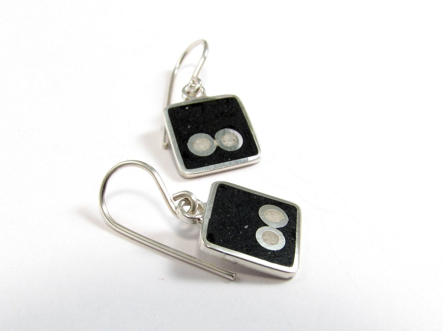 Sterling Silver Earrings - Two white dots