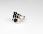 Sterling Silver Ring - Black and White - Geometric Design