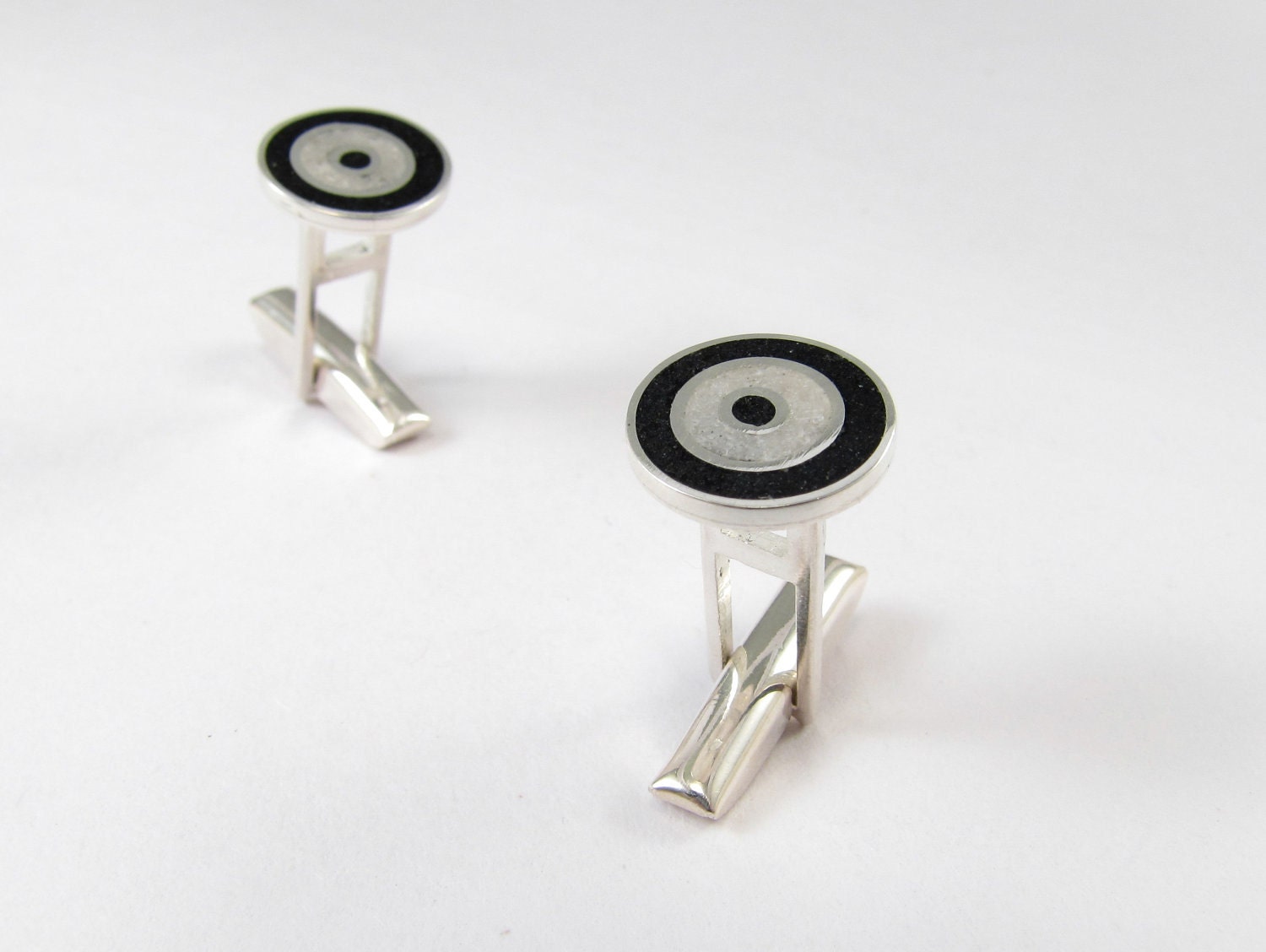 Concentric Circles - Black and White  - Sterling Silver Cufflinks