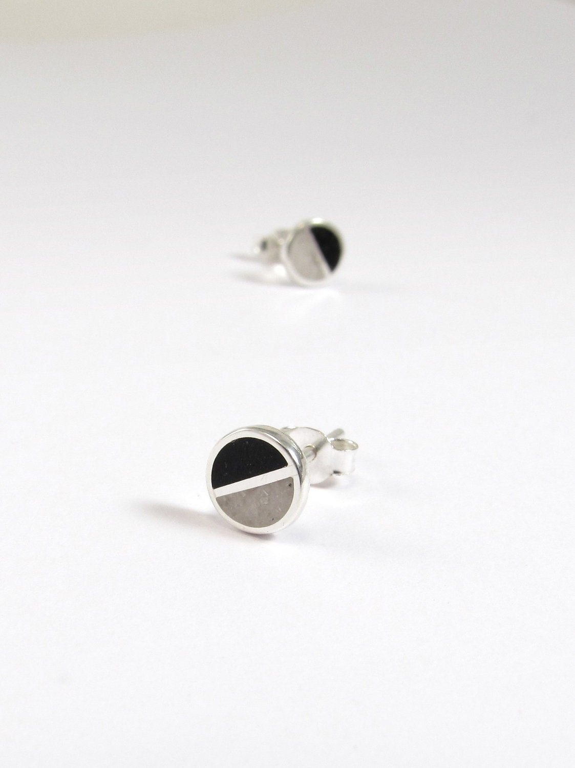 Sterling Silver Earrings - Black and White - Divided circles