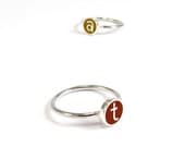Two Initial Rings,  Sterling Silver -  Personalized  - Custom Color,  Stackable