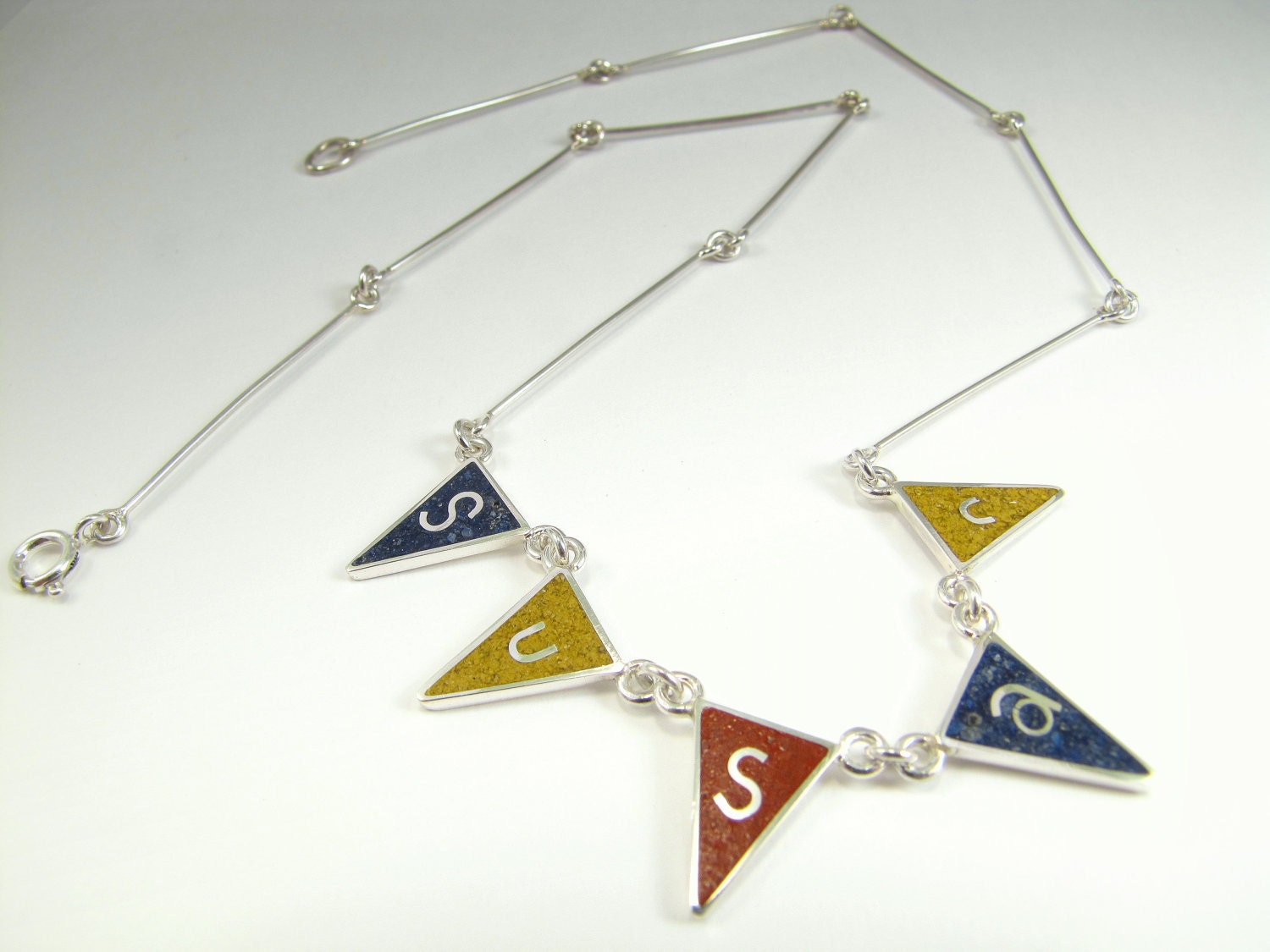 Personalized Necklace - Flag Name - Sterling Silver Necklace -Fun and Modern