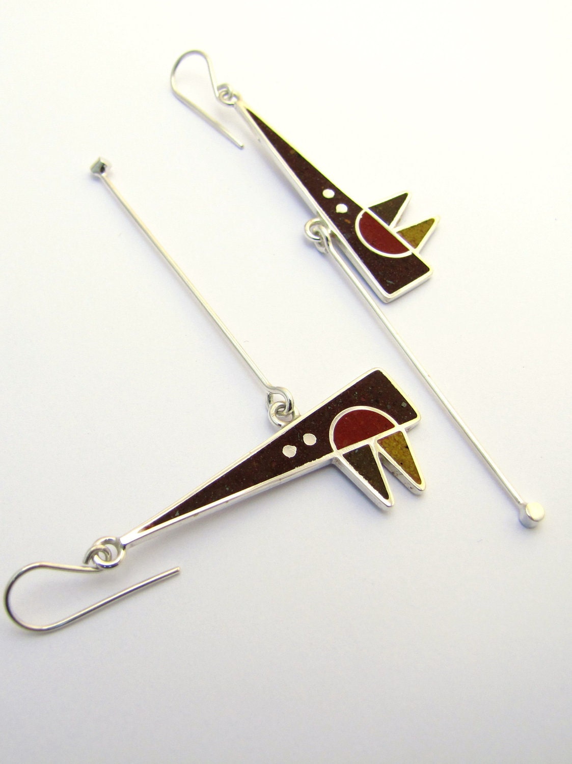 Sterling Silver Earrings - Brown colors - Contemporary Jewelry - Geometric Design