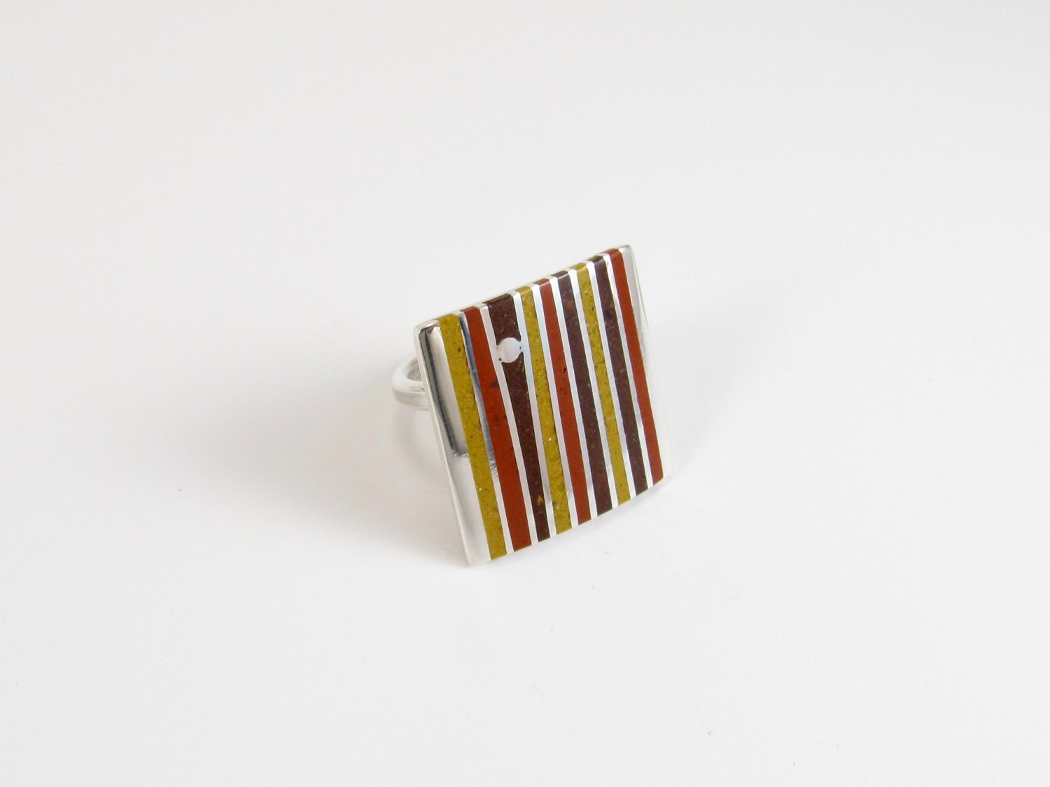 Sterling Silver Ring - Stripes - Lines - Geometric Design - Chocolate Mustard Maroon - Adjustable