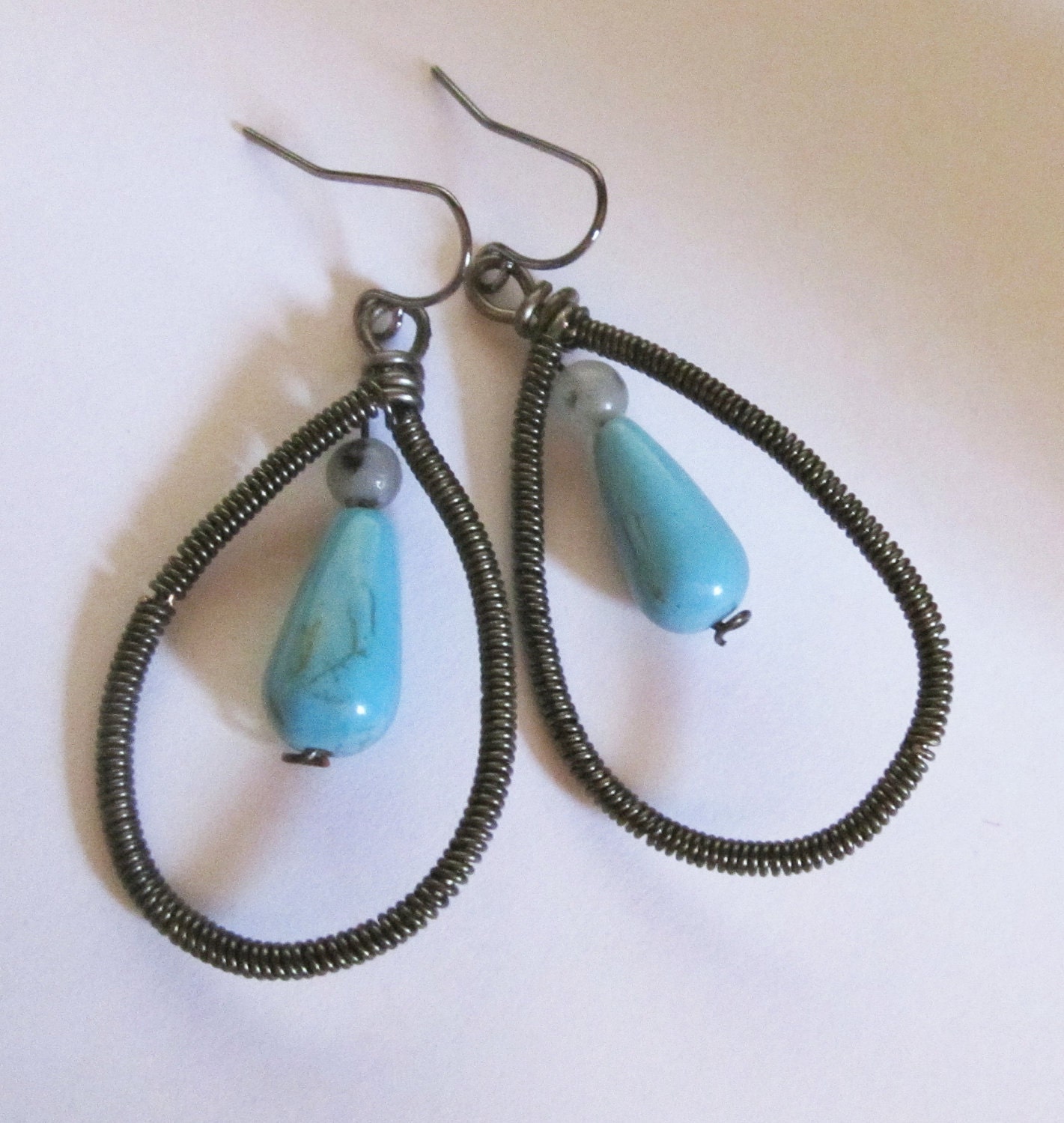 Boho Wire Wrapped Turquoise Earrings