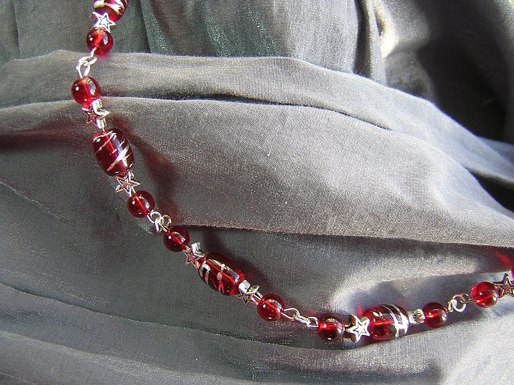 Rewondered Signature Red and Silver Star Beaded Necklace - Handmade by Rewondered D225N-00210