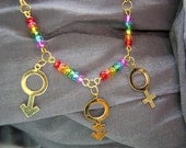 LGBT Pride Rainbow and Gold Necklace - Handmade by Rewondered D225N-00299