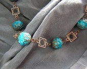 Steampunk/Vintage Style Turquoise and Copper Necklace - Handmade by Rewondered D225N-00353