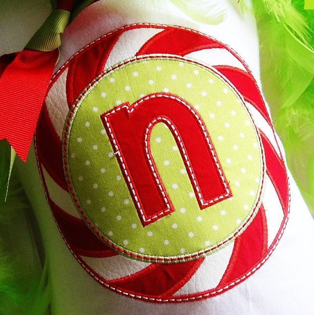Personalized Girls Christmas Shirt Peppermint Initial Tee Bodysuit Onesie- ONE WEEK turnaround time