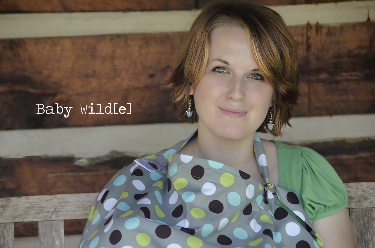 Breastfeeding Cover with Pocket Large Nursing Cover Grey Lime Turquoise Chocolate Spots - Geo