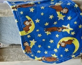 Burp Cloth Contour Burp Rag Terry Cloth and Flannel Curious George Monkey Blue Yellow Moon - Curiosity