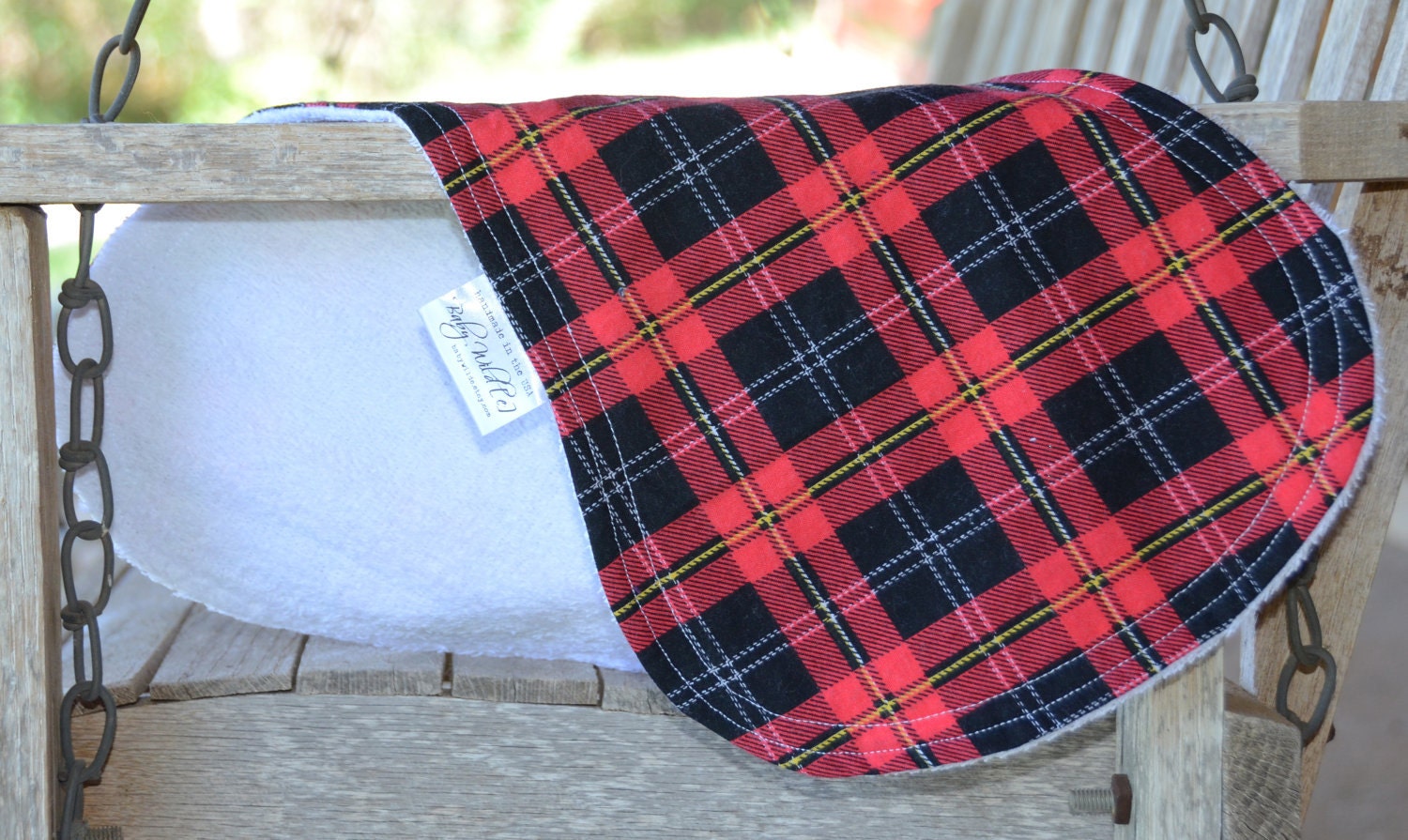 Burp Cloth Contour Burp Rag Terry Cloth and Flannel Red Black English Plaid - London Bridge