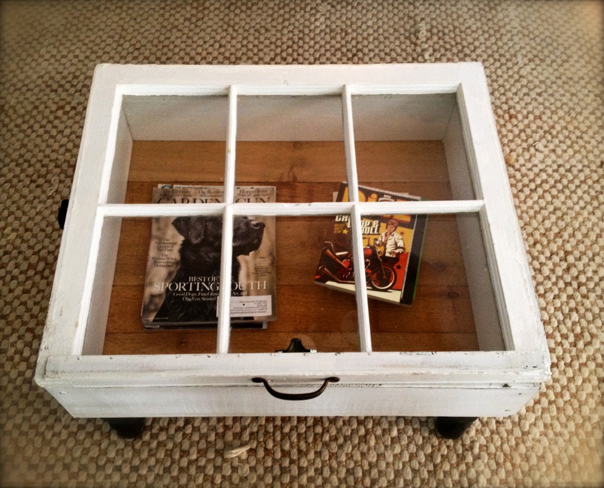 Reclaimed Window Coffee Table with Storage, Upcycled, Repurposed
