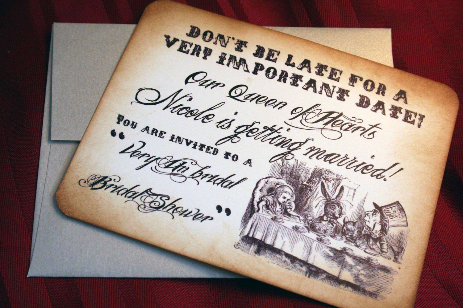 Alice in Wonderland Birthday/Shower Invitations - Flat cards - Vintage Appearance -  Set of 15