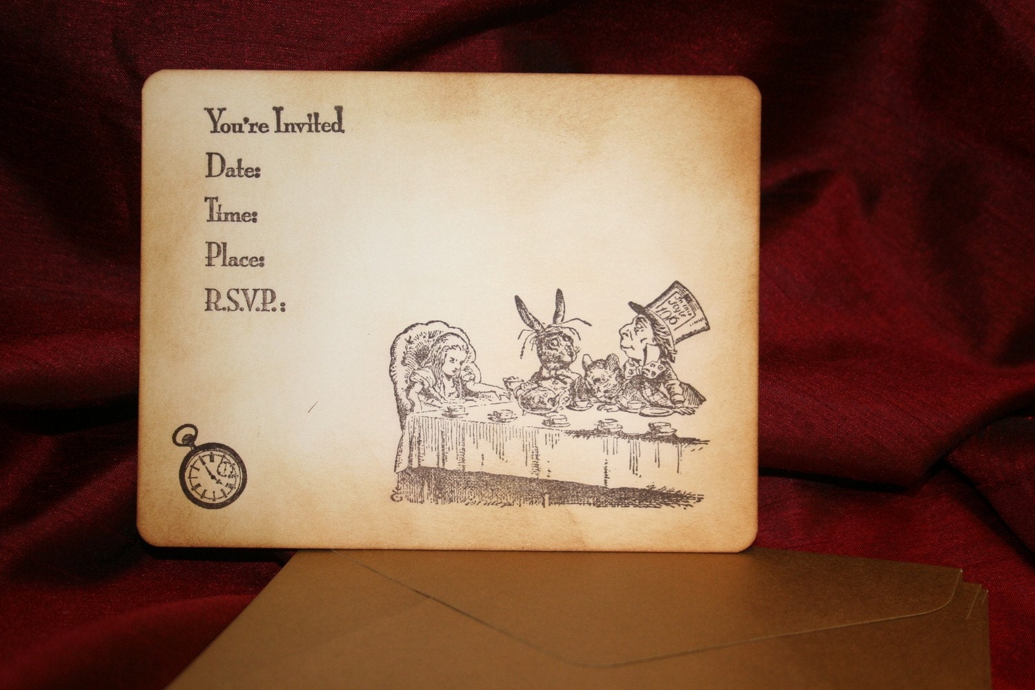 Alice in Wonderland Invitations - Flat cards - Vintage Appearance -  Set of 10