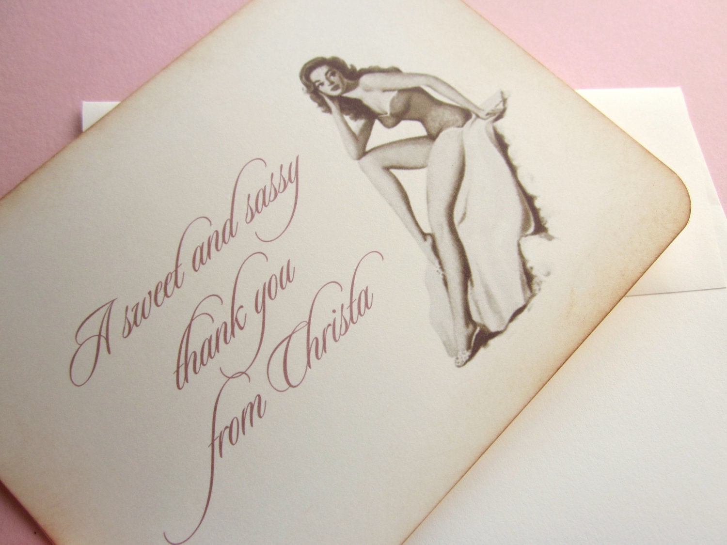 Vintage Pin Up Thank you cards /Lingerie/Bridal Shower/Bachelorette party thank you  -  set of 5