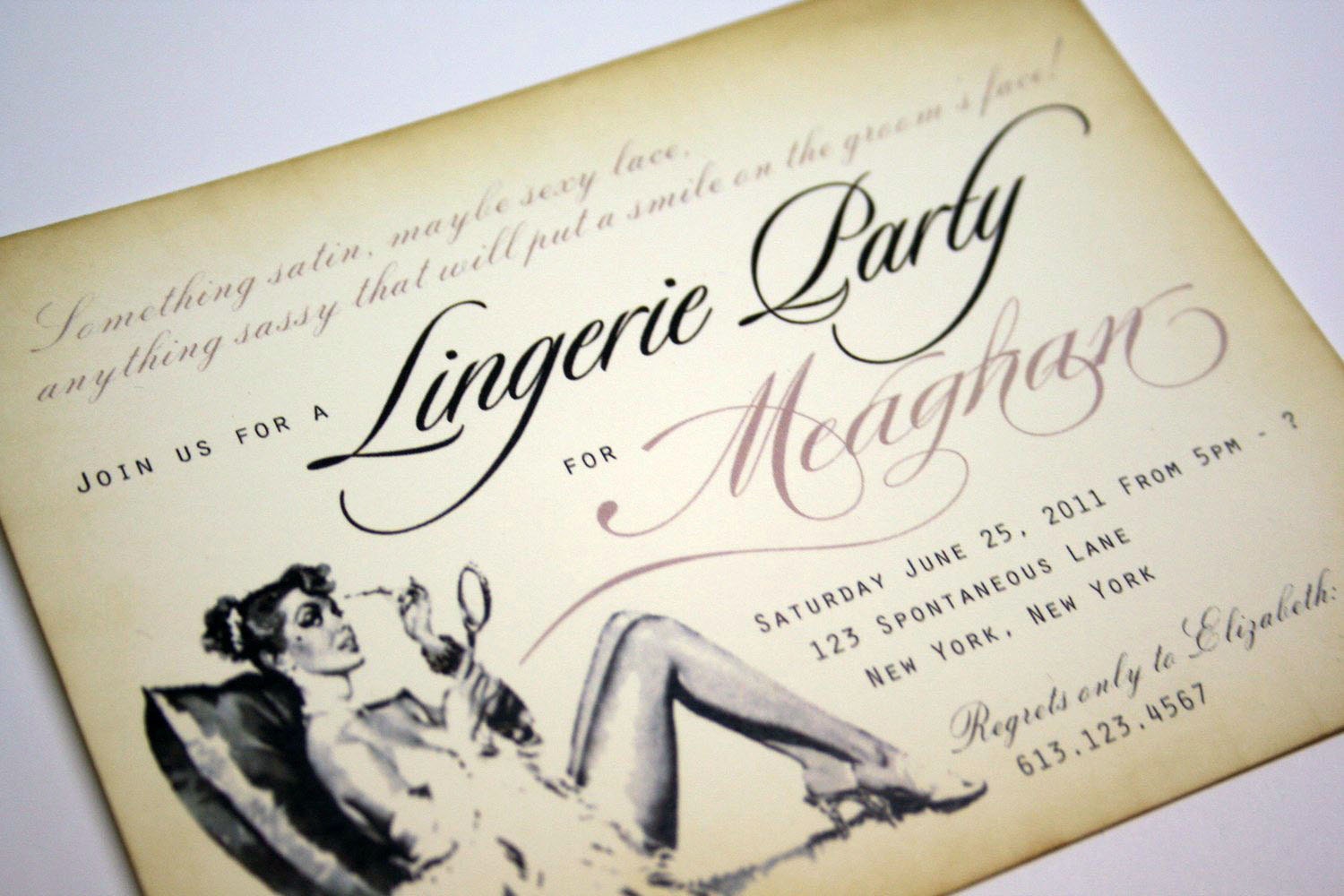 Vintage Lingerie Party Invitations/Bridal Shower/Bachelorette Party Invitations with pearlized pink envelopes -  set of 20